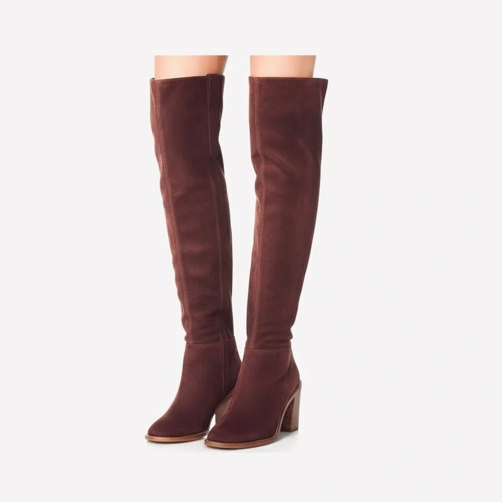 Madewell Jimi Over the Knee Boots Brown Suede Tall Pull-on Heel Boots Size 7.5